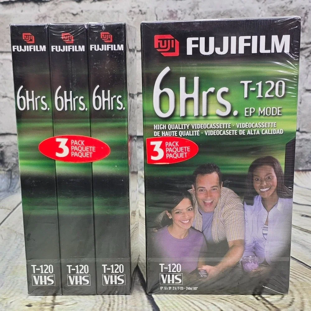 2 Fujifilm T-120 VHS Blank Video Tapes 3 Pack 6 Hour EP Mode High Quality Sealed